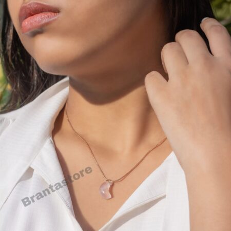 Solace Rose Quartz Natural Stone Moon Necklace
