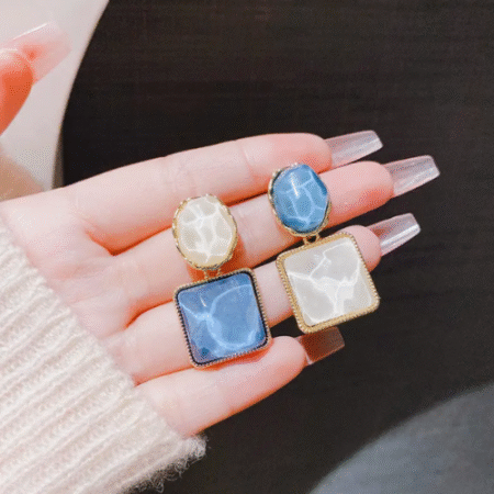 Blue & White Stone Earrings