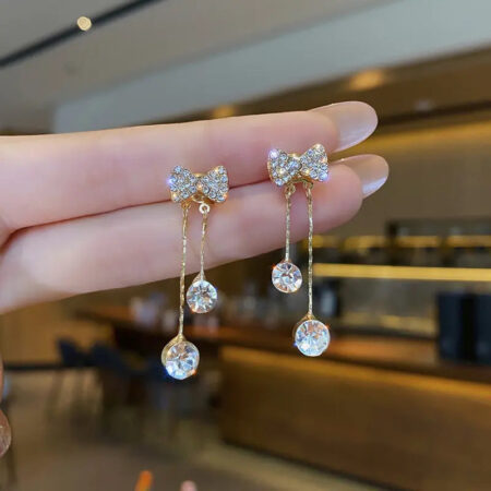 Rhinestones Bow Drop Earrings